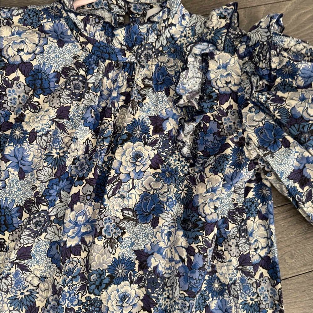 Floral Blue and White Kids Formal Dress